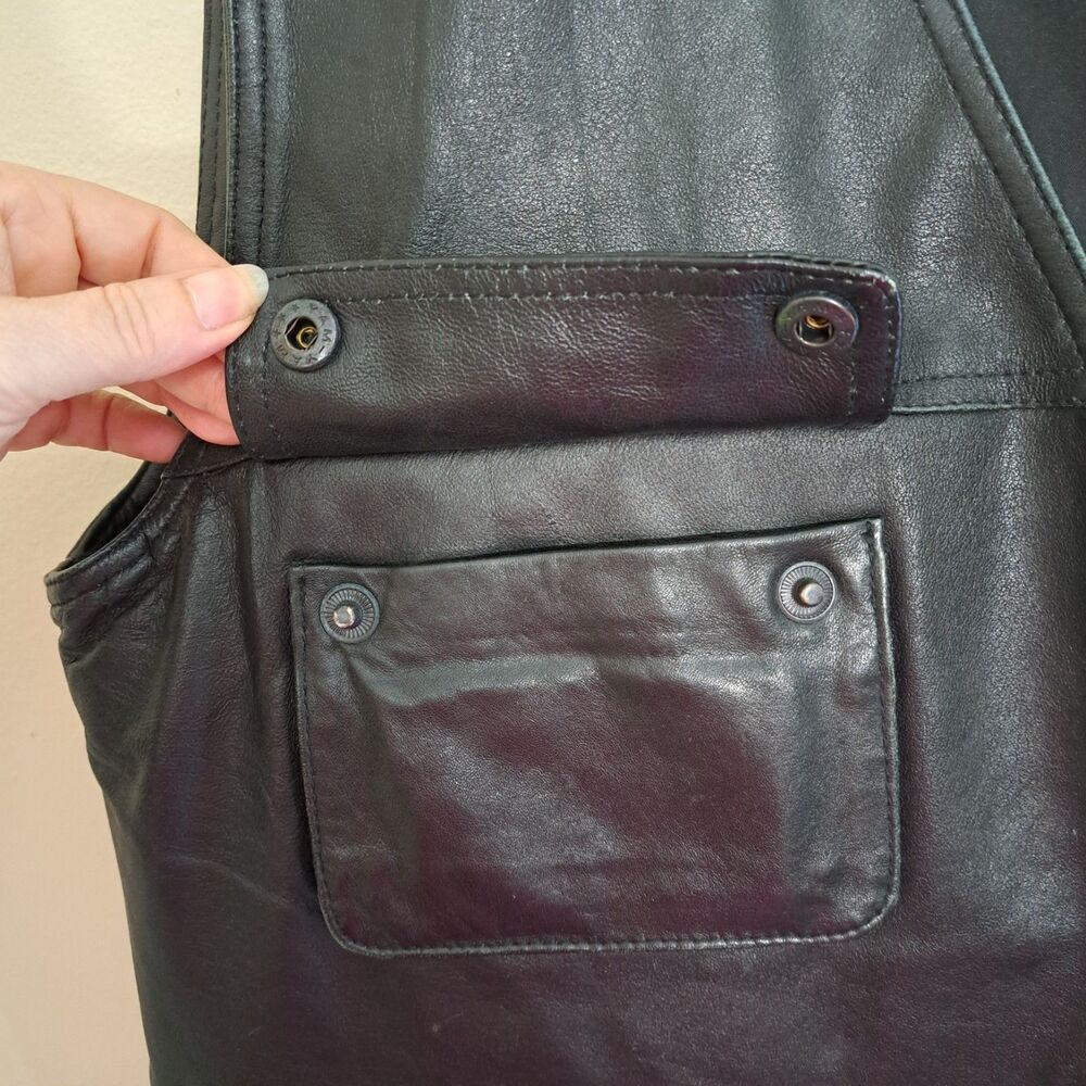 Men's Black Leather Zip Front Vest - Classic Utility Style - Picture 10 of 16